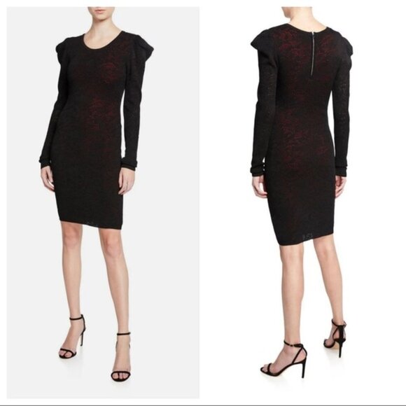 Milly Dress Pointelle Black Lace Drape Long Sleeve Cocktail Party Mini - Picture 1 of 6